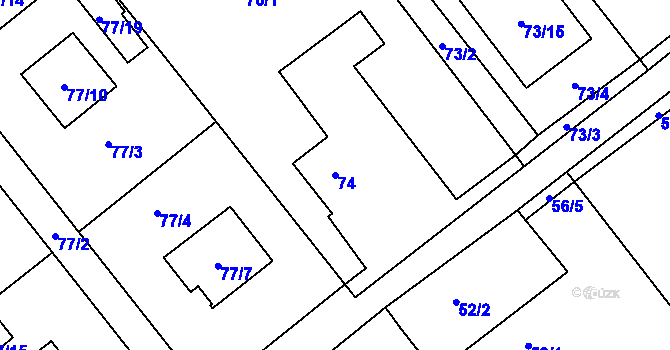 Parcela st. 74 v KÚ Žabeň, Katastrální mapa