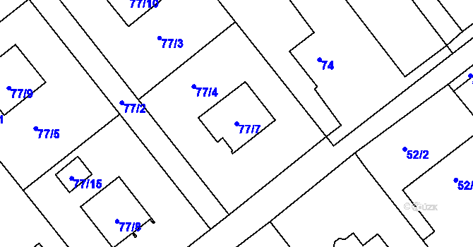 Parcela st. 77/7 v KÚ Žabeň, Katastrální mapa