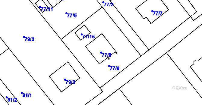 Parcela st. 77/8 v KÚ Žabeň, Katastrální mapa