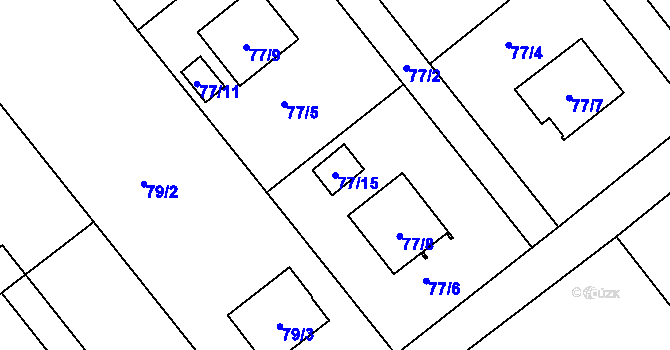 Parcela st. 77/15 v KÚ Žabeň, Katastrální mapa