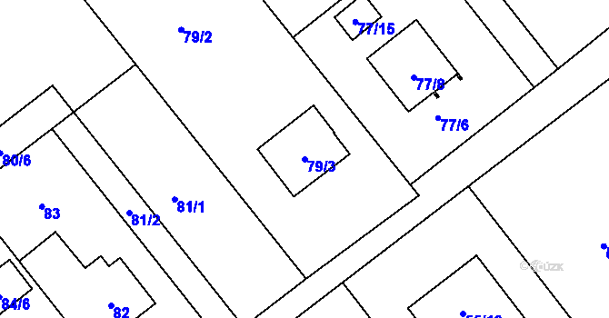 Parcela st. 79/3 v KÚ Žabeň, Katastrální mapa
