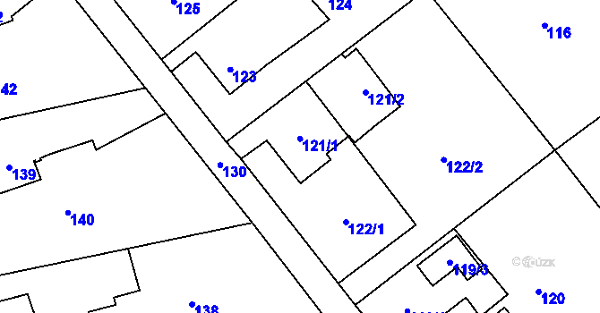 Parcela st. 121 v KÚ Žabeň, Katastrální mapa