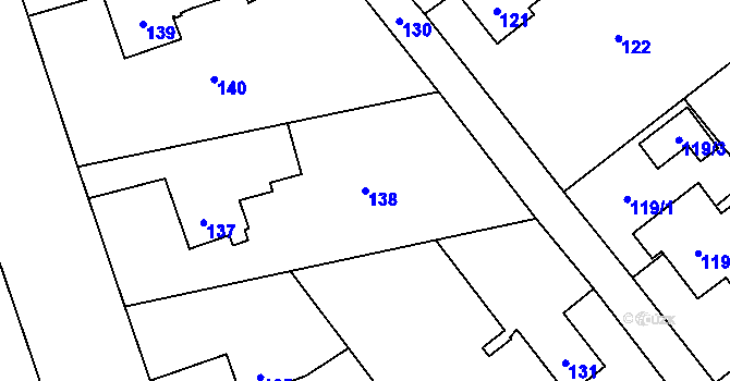 Parcela st. 138 v KÚ Žabeň, Katastrální mapa