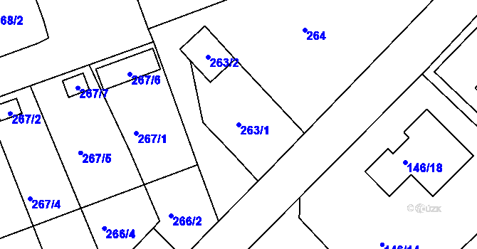 Parcela st. 263/1 v KÚ Žabeň, Katastrální mapa