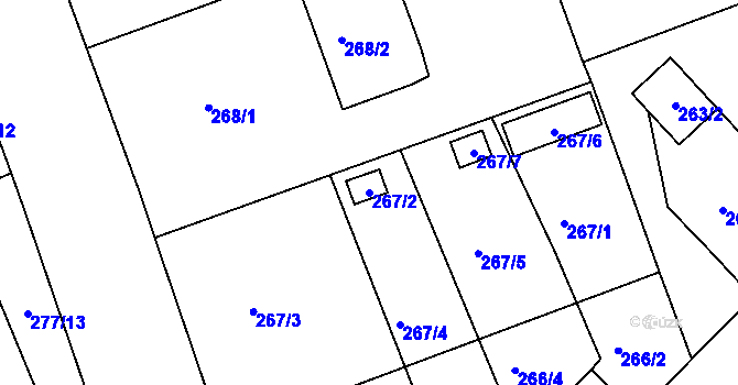 Parcela st. 267/2 v KÚ Žabeň, Katastrální mapa