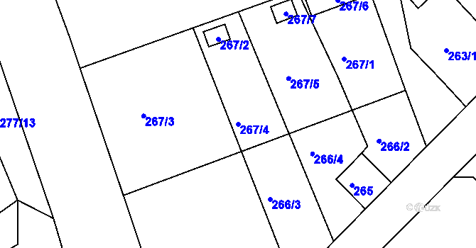 Parcela st. 267/4 v KÚ Žabeň, Katastrální mapa
