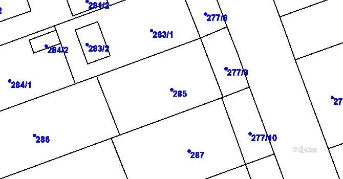 Parcela st. 285 v KÚ Žabeň, Katastrální mapa