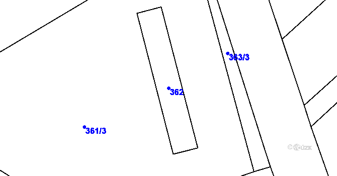 Parcela st. 362 v KÚ Žabeň, Katastrální mapa