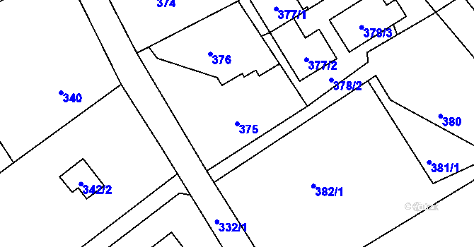 Parcela st. 375 v KÚ Žabeň, Katastrální mapa