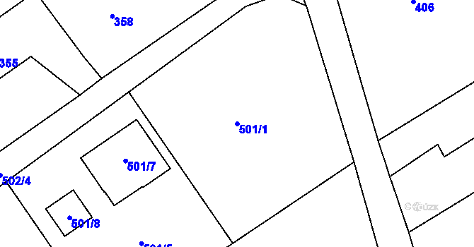 Parcela st. 501/1 v KÚ Žabeň, Katastrální mapa