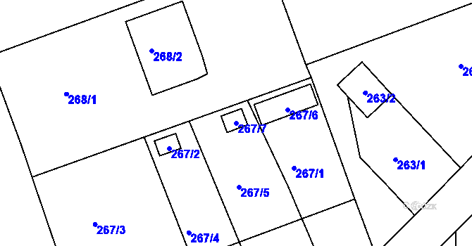 Parcela st. 267/7 v KÚ Žabeň, Katastrální mapa
