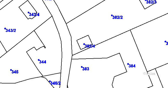 Parcela st. 382/4 v KÚ Žabeň, Katastrální mapa