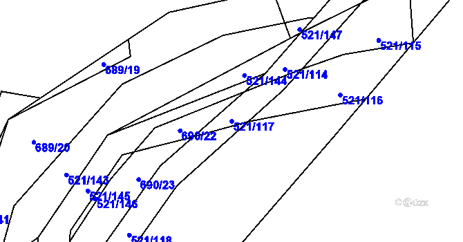 Parcela st. 521/117 v KÚ Žabeň, Katastrální mapa