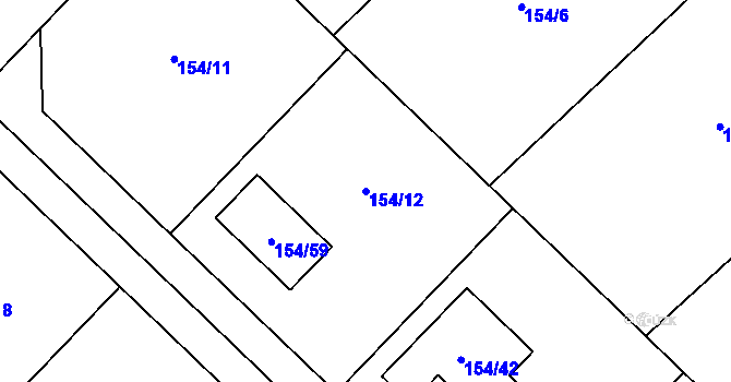 Parcela st. 154/12 v KÚ Žabeň, Katastrální mapa