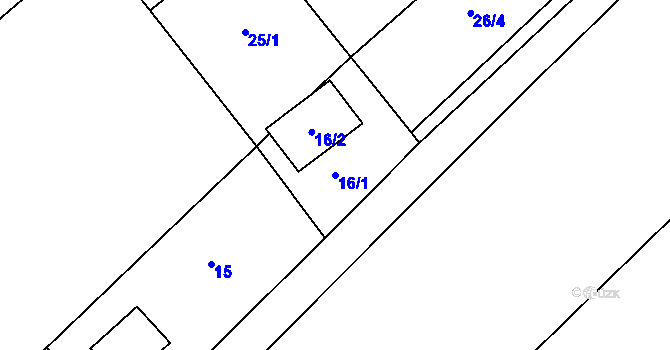 Parcela st. 16/1 v KÚ Žabeň, Katastrální mapa