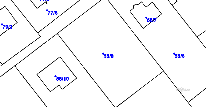 Parcela st. 55/8 v KÚ Žabeň, Katastrální mapa