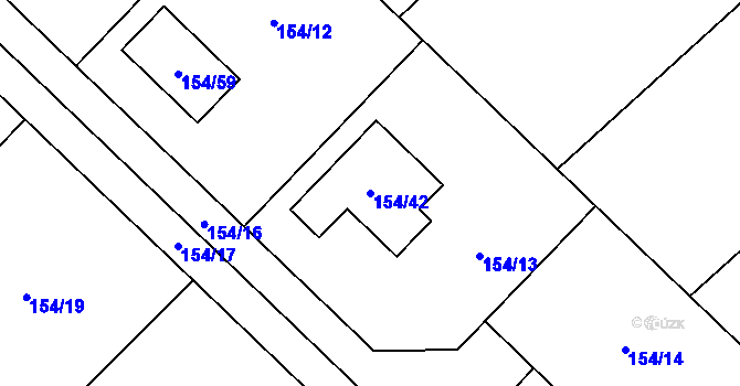 Parcela st. 154/42 v KÚ Žabeň, Katastrální mapa