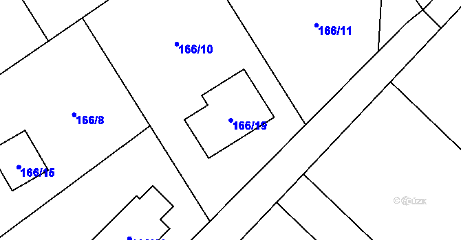 Parcela st. 166/19 v KÚ Žabeň, Katastrální mapa