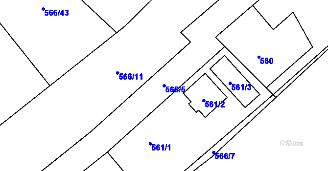 Parcela st. 566/5 v KÚ Žabeň, Katastrální mapa