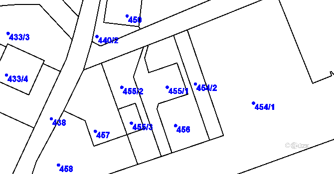 Parcela st. 455/1 v KÚ Žabeň, Katastrální mapa