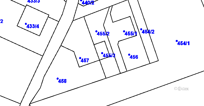 Parcela st. 455/3 v KÚ Žabeň, Katastrální mapa