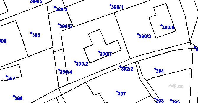 Parcela st. 390/7 v KÚ Žabeň, Katastrální mapa