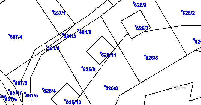 Parcela st. 625/11 v KÚ Žabeň, Katastrální mapa