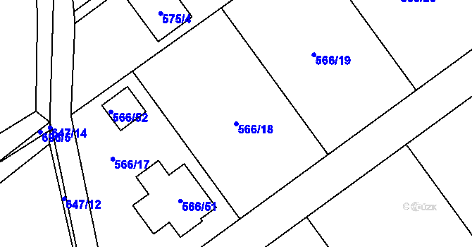 Parcela st. 566/18 v KÚ Žabeň, Katastrální mapa