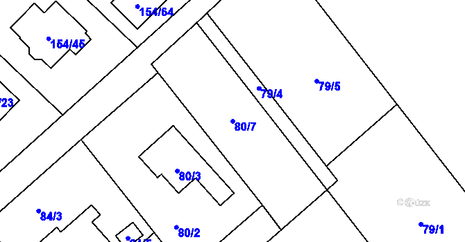 Parcela st. 80/7 v KÚ Žabeň, Katastrální mapa
