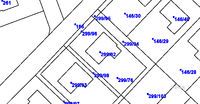 Parcela st. 299/92 v KÚ Žabeň, Katastrální mapa