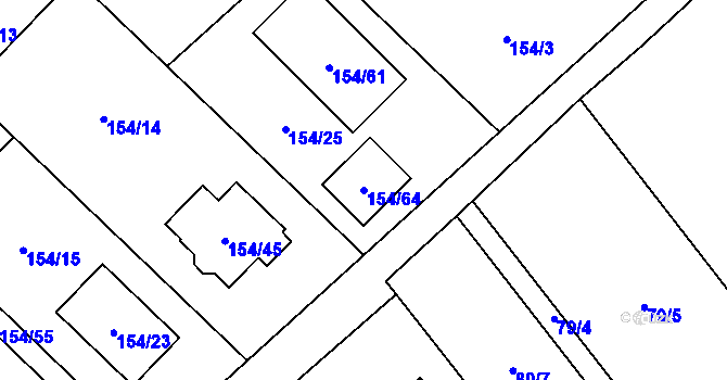 Parcela st. 154/64 v KÚ Žabeň, Katastrální mapa
