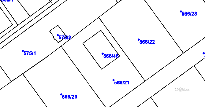 Parcela st. 566/46 v KÚ Žabeň, Katastrální mapa