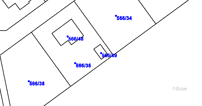 Parcela st. 566/49 v KÚ Žabeň, Katastrální mapa