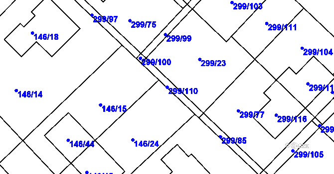 Parcela st. 299/110 v KÚ Žabeň, Katastrální mapa