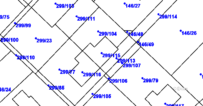 Parcela st. 299/115 v KÚ Žabeň, Katastrální mapa