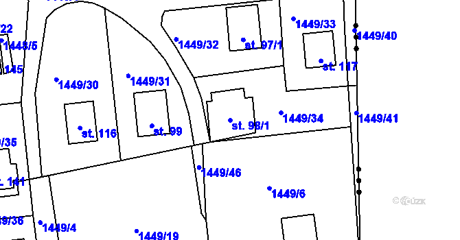 Parcela st. 98/1 v KÚ Břehov, Katastrální mapa