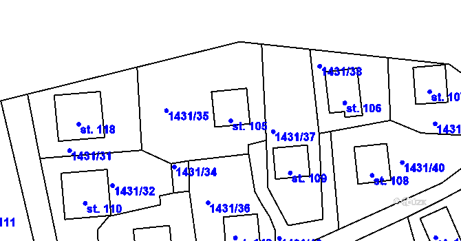 Parcela st. 105 v KÚ Břehov, Katastrální mapa