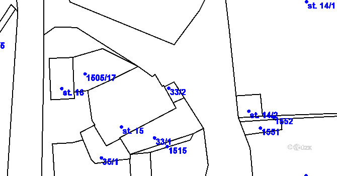 Parcela st. 33/2 v KÚ Břehov, Katastrální mapa