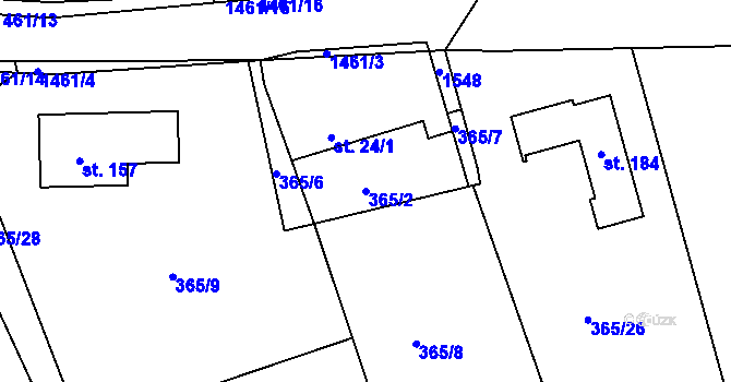 Parcela st. 365/2 v KÚ Břehov, Katastrální mapa