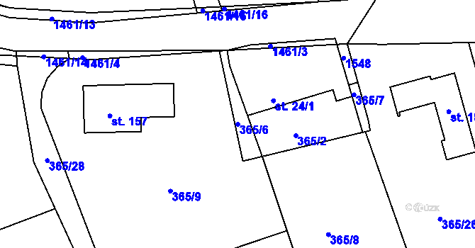 Parcela st. 365/6 v KÚ Břehov, Katastrální mapa