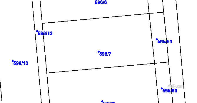 Parcela st. 596/7 v KÚ Břehov, Katastrální mapa