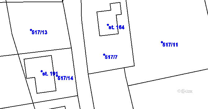 Parcela st. 517/7 v KÚ Břehov, Katastrální mapa