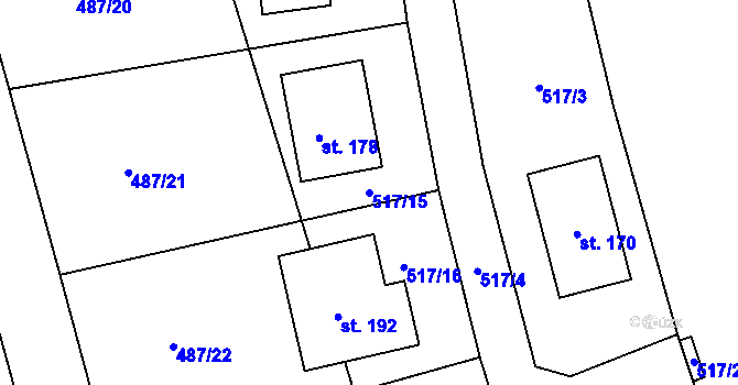 Parcela st. 517/15 v KÚ Břehov, Katastrální mapa