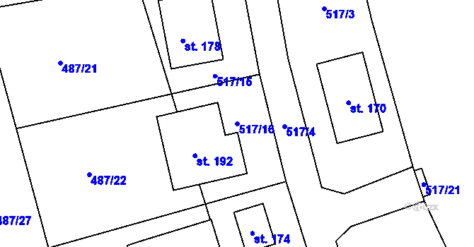 Parcela st. 517/16 v KÚ Břehov, Katastrální mapa