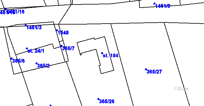 Parcela st. 184 v KÚ Břehov, Katastrální mapa