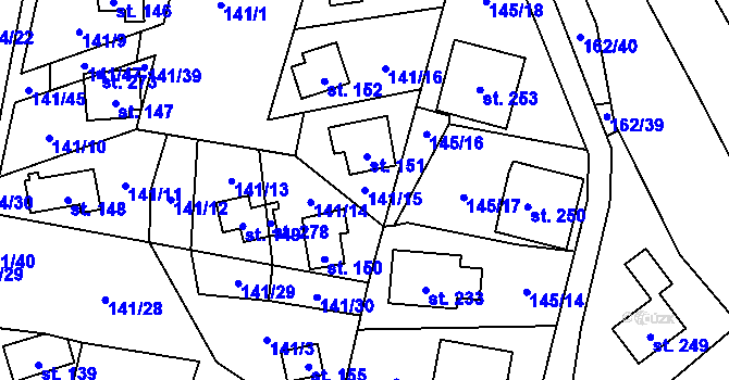 Parcela st. 141/15 v KÚ Dehtáře u Českých Budějovic, Katastrální mapa