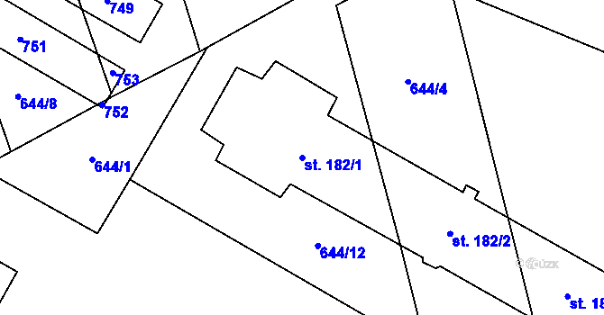 Parcela st. 182/1 v KÚ Bobr, Katastrální mapa