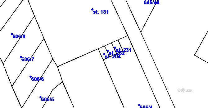 Parcela st. 204 v KÚ Bobr, Katastrální mapa