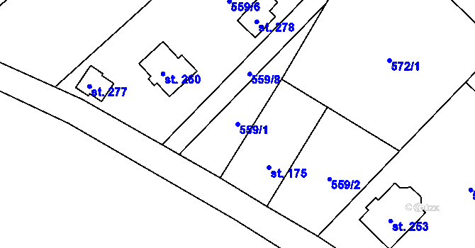 Parcela st. 559/1 v KÚ Bobr, Katastrální mapa