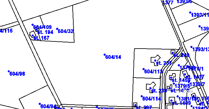 Parcela st. 604/14 v KÚ Bobr, Katastrální mapa